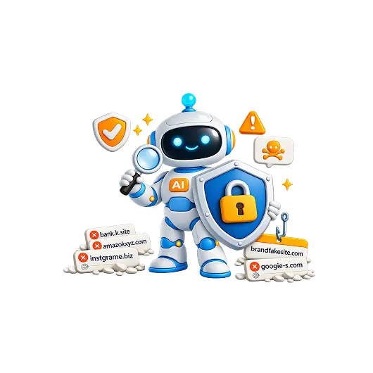 AI brand protection robot guarding against fake domains and phishing