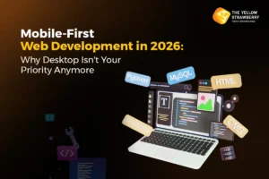Mobile-first web development in 2026 with coding and responsive design illustration